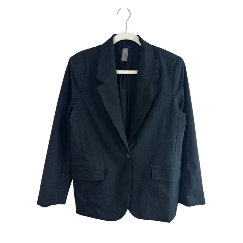 Rhone Commuter Boyfriend Blazer Women's Sz S One Button Jacket Black Career